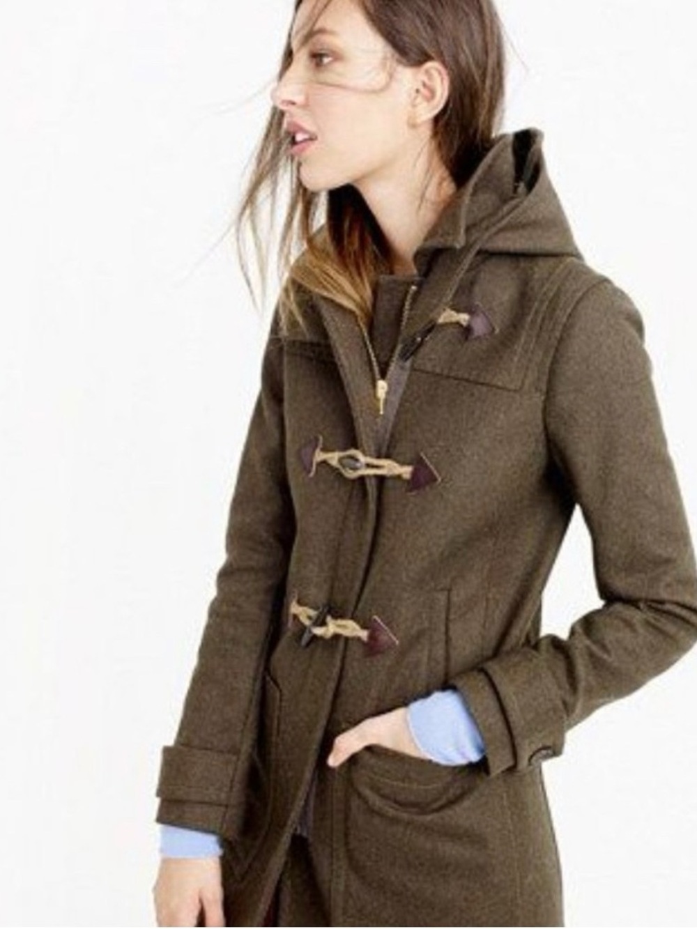 J.Crew Classic Melton Wool Pea Coat in Army Green Sz 0